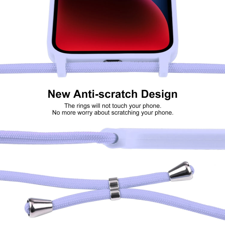 For iPhone 14 Crossbody Lanyard Liquid Silicone Case(Light Purple)