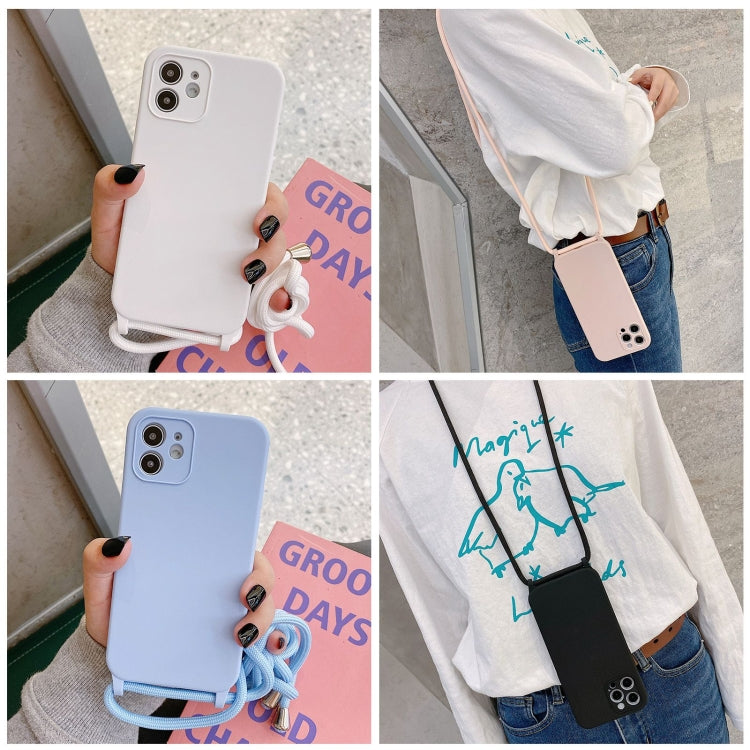 For iPhone 14 Crossbody Lanyard Liquid Silicone Case(Light Purple)