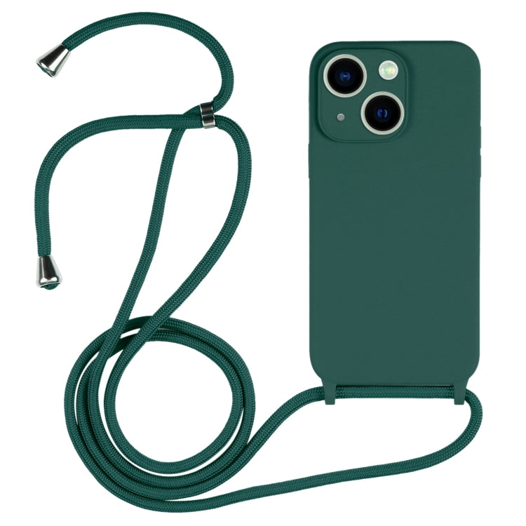 For iPhone 13 Crossbody Lanyard Liquid Silicone Case(Clover Green)