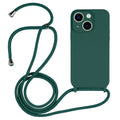 For iPhone 13 Crossbody Lanyard Liquid Silicone Case(Clover Green)
