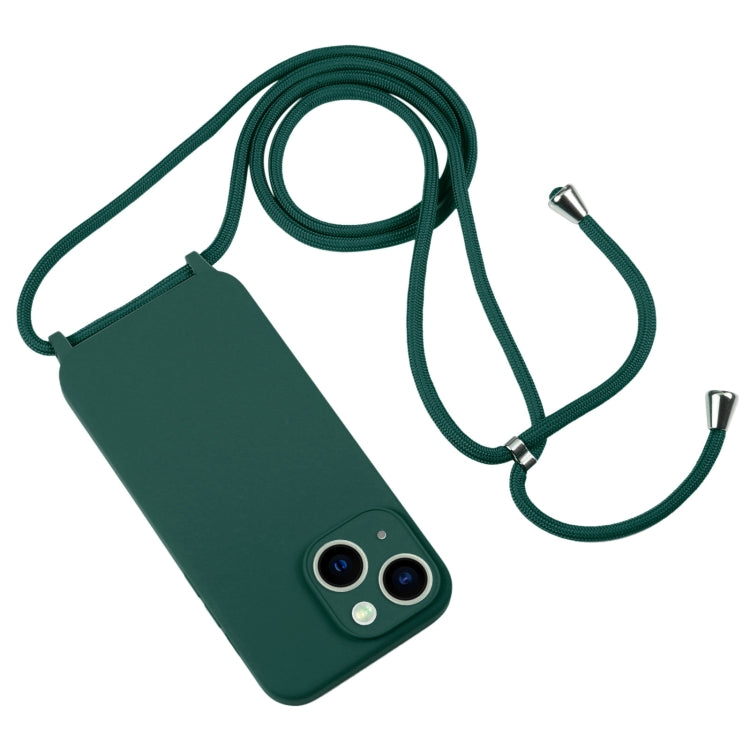 For iPhone 13 Crossbody Lanyard Liquid Silicone Case(Clover Green)