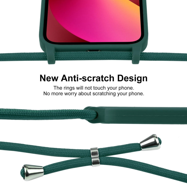 For iPhone 13 Crossbody Lanyard Liquid Silicone Case(Clover Green)