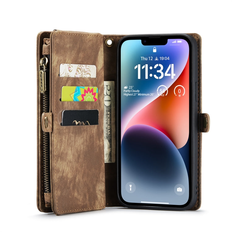 For iPhone 14 CaseMe 008 Detachable Multifunctional Leather Phone Case(Brown)