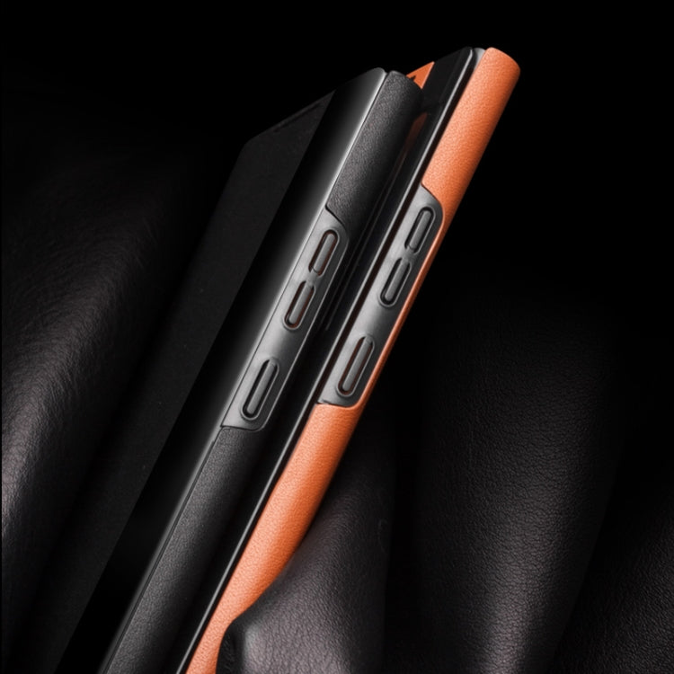 QIALINO Genuine Leather Side Window View Smart Phone Case, For Samsung Galaxy Note20 Ultra, For Samsung Galaxy S21 5G, For Samsung Galaxy S21+ 5G