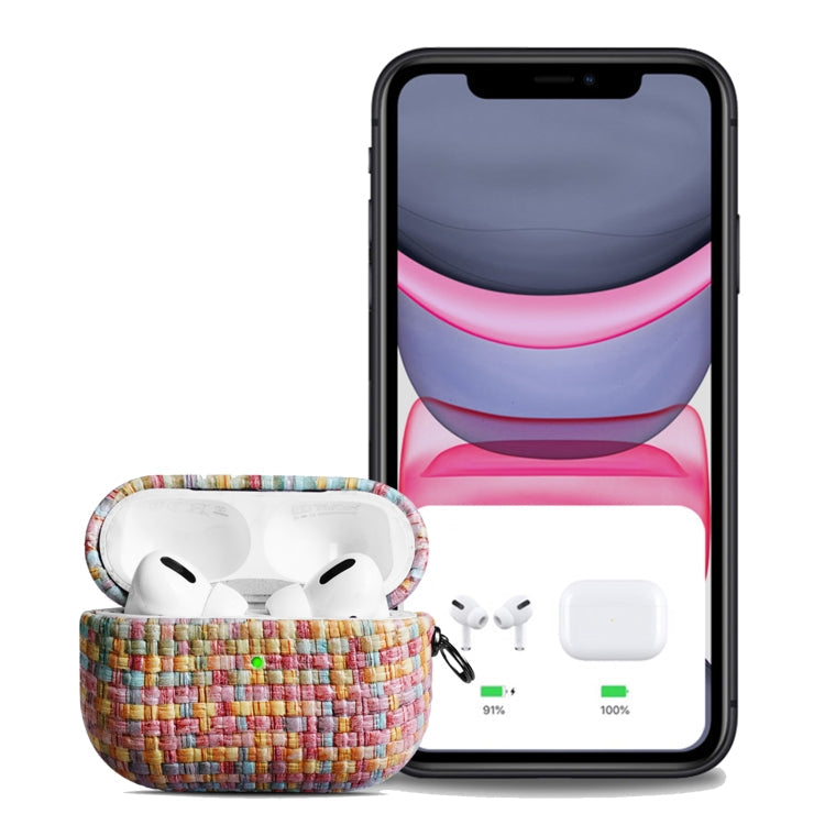 For AirPods Pro 2 Weave Texture PU Shockproof Earphone Protective Case with Hook(Grey Green)