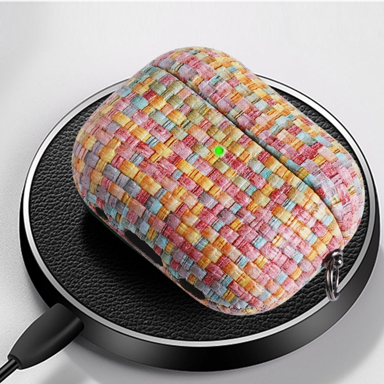 For AirPods Pro 2 Weave Texture PU Shockproof Earphone Protective Case with Hook(Grey Green)