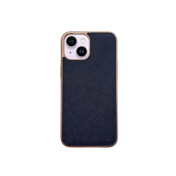 Nano Electroplating Cross Texture Genuine Leather Phone Case, For iPhone 14 Pro Max, For iPhone 14 Pro, For iPhone 14, For iPhone 14 Plus, For iPhone 13 Pro Max, For iPhone 13 Pro