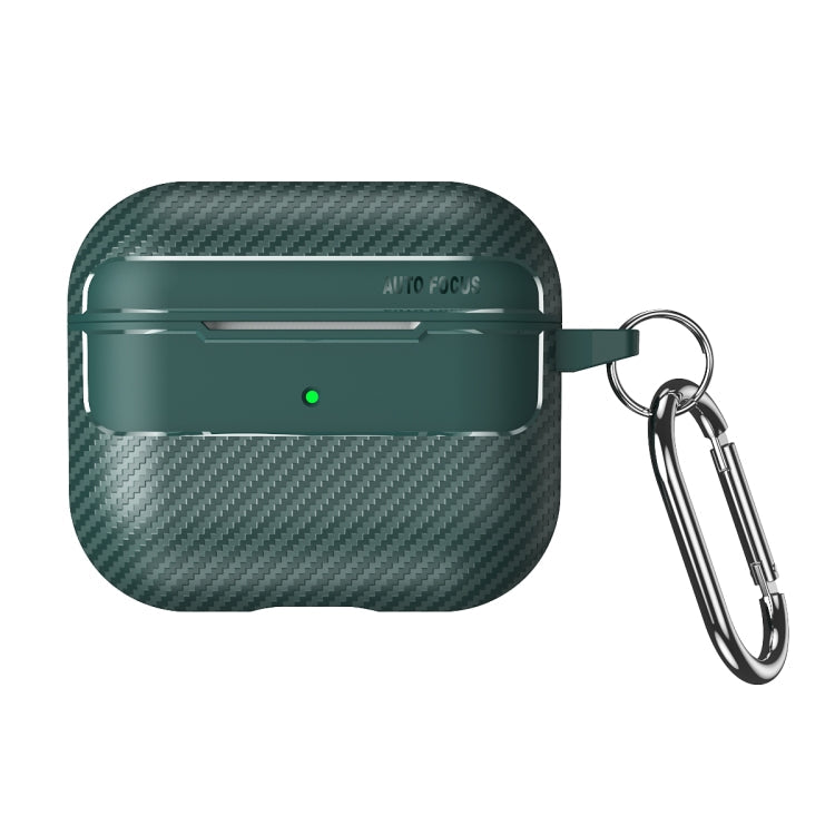 For AirPods 3 Carbon Fiber Texture Anti-fall Earphone Protective Case(Green)