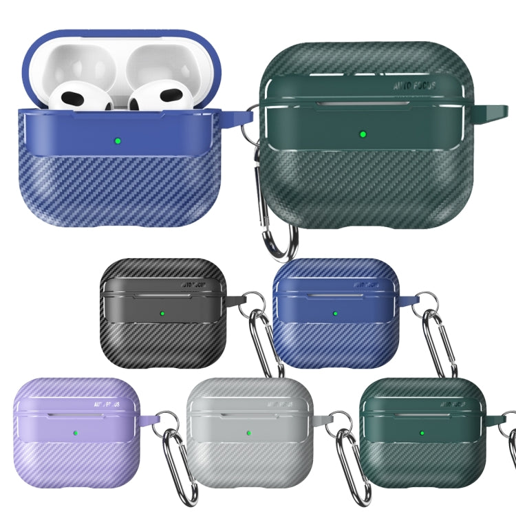 For AirPods 3 Carbon Fiber Texture Anti-fall Earphone Protective Case(Green)