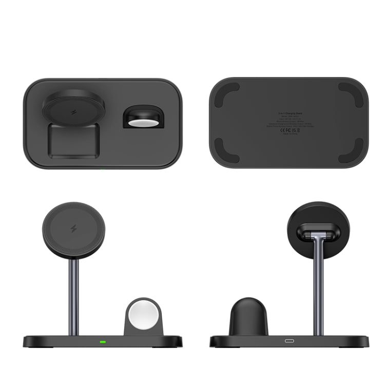 WA22 3 in 1 Magnetic Wireless Charger Phone Holder for iPhone 12 / 13 / 14 / 15 Series Phones & AirPods(Black)