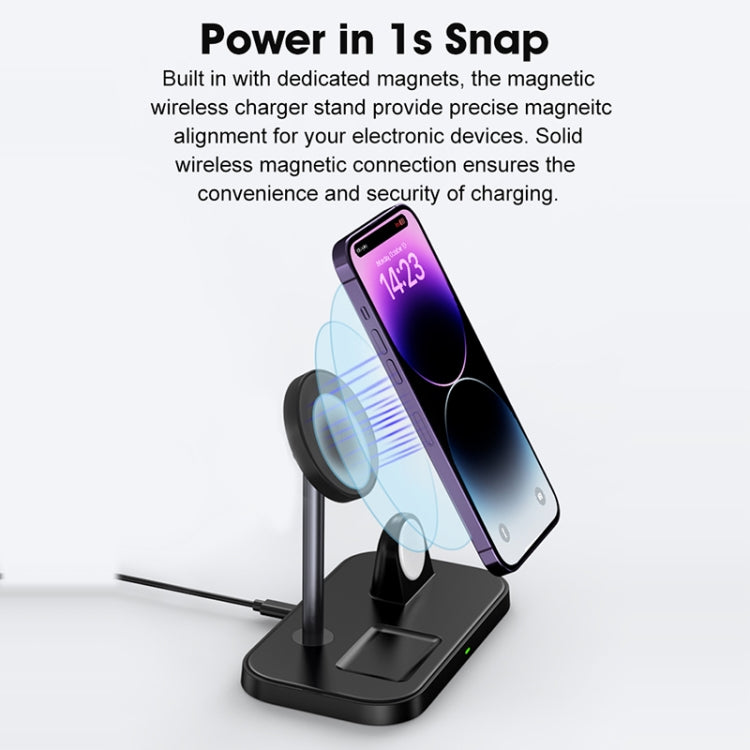 WA22 3 in 1 Magnetic Wireless Charger Phone Holder for iPhone 12 / 13 / 14 / 15 Series Phones & AirPods(Black)