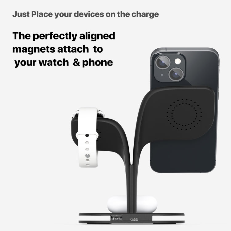 YM-UD22 15W 5 in 1 Magnetic Wireless Charger with Stand Function(Black)