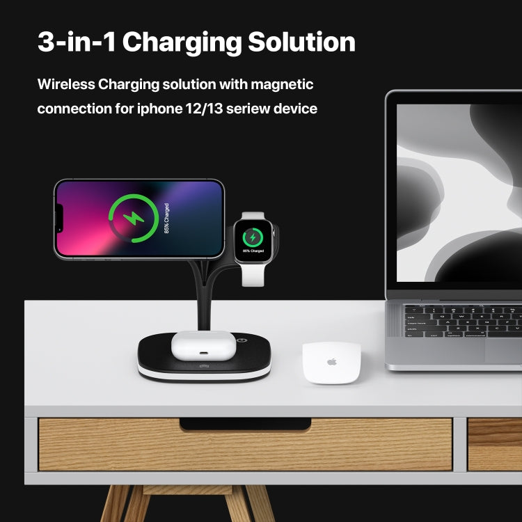 YM-UD22 15W 5 in 1 Magnetic Wireless Charger with Stand Function(Black)