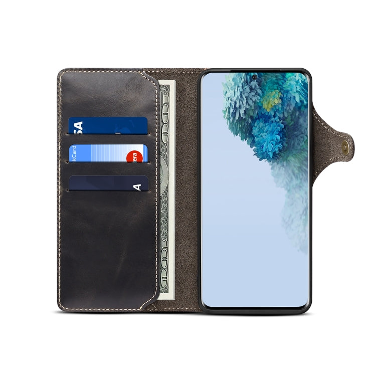 Denior Oil Wax Cowhide Magnetic Button Genuine Leather Case, For Samsung Galaxy S20+, For Samsung Galaxy S20 Ultra, For Samsung Galaxy Note20, For Samsung Galaxy Note20 Ultra, For Samsung Galaxy S21 5G, For Samsung Galaxy S21+ 5G