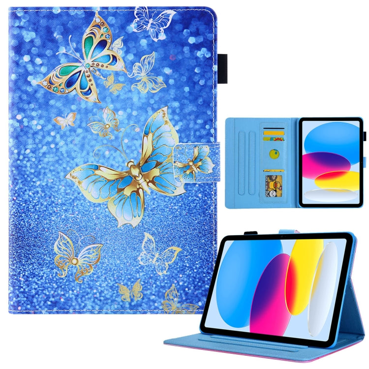 For iPad 10th Gen 10.9 2022 Colored Drawing Leather Smart Tablet Case(Gold Butterfly)