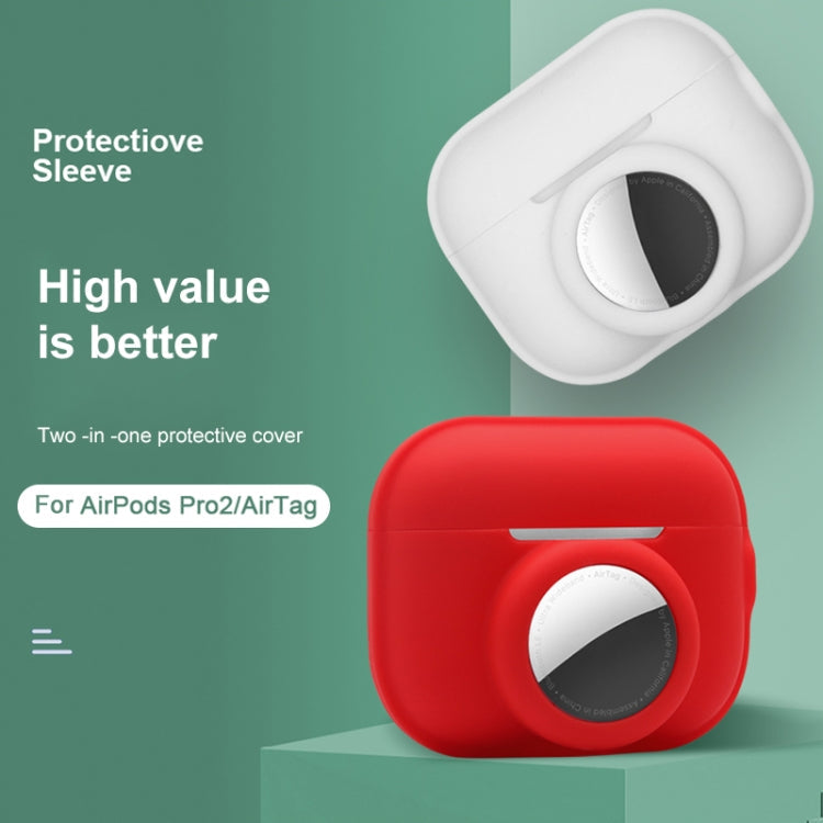 For AirPods Pro 2 / AirTag 2 in 1 Shockproof Full Coverage Silicone Protective Case(Black)