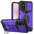 For Samsung Galaxy A14 5G Sliding Camshield Phone Case with Ring Holder & Card Slot(Purple)