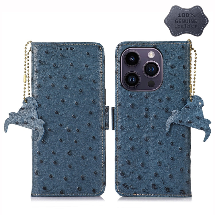 Ostrich Pattern Genuine Leather RFID Phone Case, For iPhone 14 Pro, For iPhone 14 Pro Max