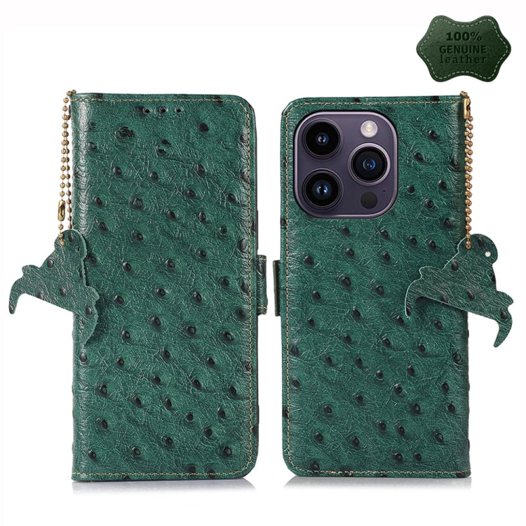 Ostrich Pattern Genuine Leather RFID Phone Case, For iPhone 14 Pro, For iPhone 14 Pro Max