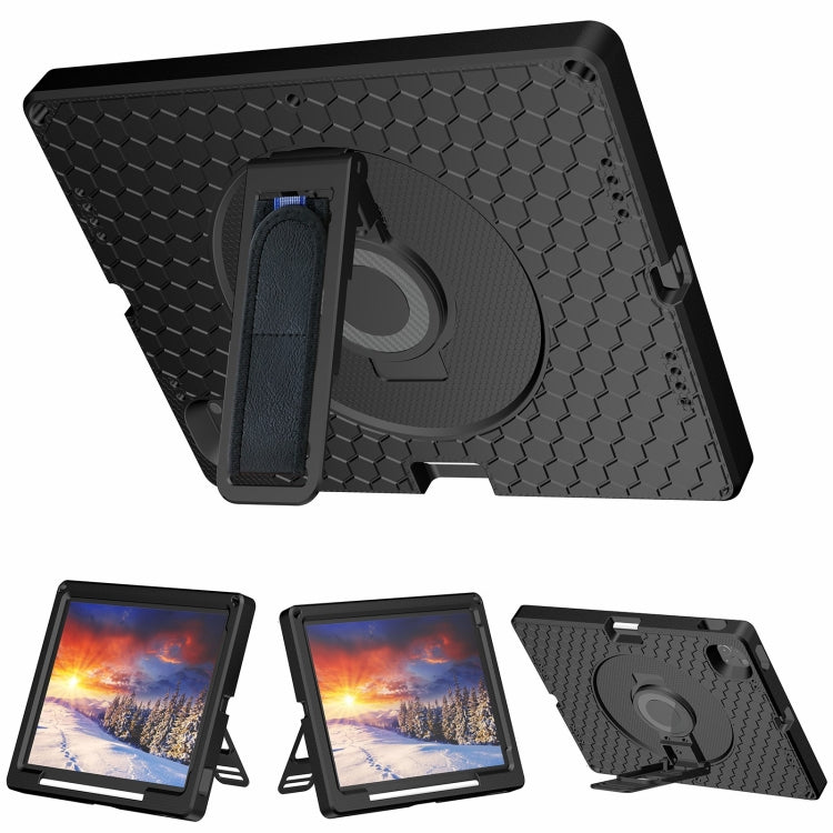For iPad Pro 12.9 inch 2019 / 2021 / 2022 360 Rotation Stand EVA Hard PC Tablet Case with Strap(Black)
