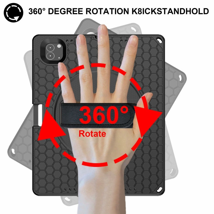 For iPad Pro 12.9 inch 2019 / 2021 / 2022 360 Rotation Stand EVA Hard PC Tablet Case with Strap(Black)