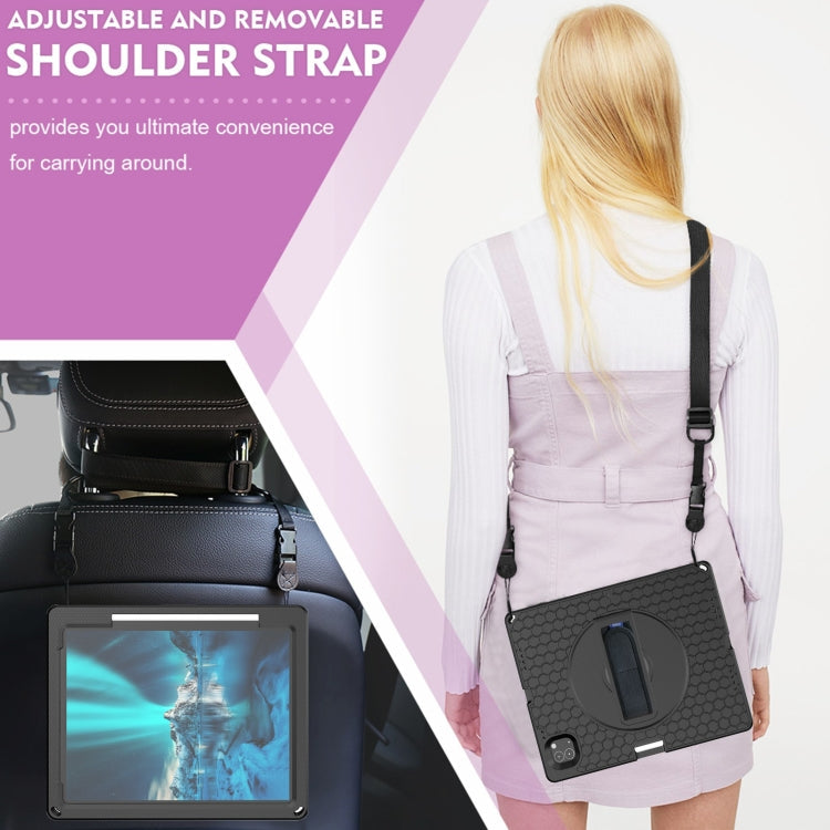 For iPad Pro 12.9 inch 2019 / 2021 / 2022 360 Rotation Stand EVA Hard PC Tablet Case with Strap(Black)