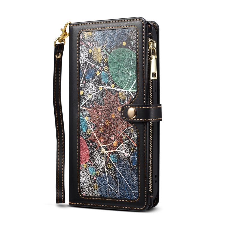 For iPhone 11 ESEBLE Star Series Lanyard Zipper Wallet RFID Leather Case(Black)