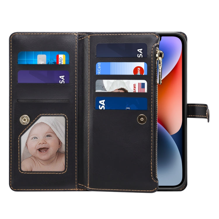 For iPhone 11 ESEBLE Star Series Lanyard Zipper Wallet RFID Leather Case(Black)