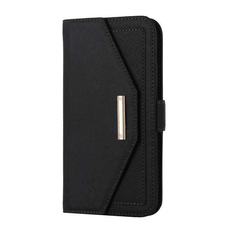 For iPhone 11 Pro Max Cross Texture Lanyard Leather Phone Case(Black)