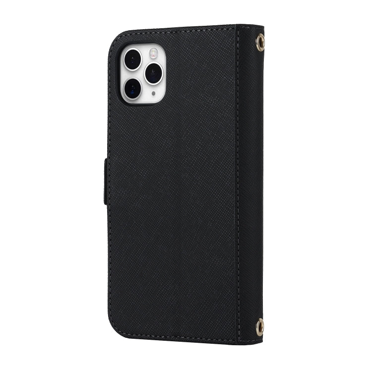 For iPhone 11 Pro Max Cross Texture Lanyard Leather Phone Case(Black)