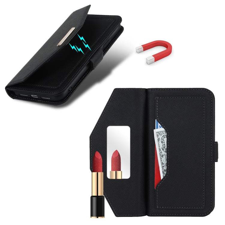 For iPhone 11 Pro Max Cross Texture Lanyard Leather Phone Case(Black)