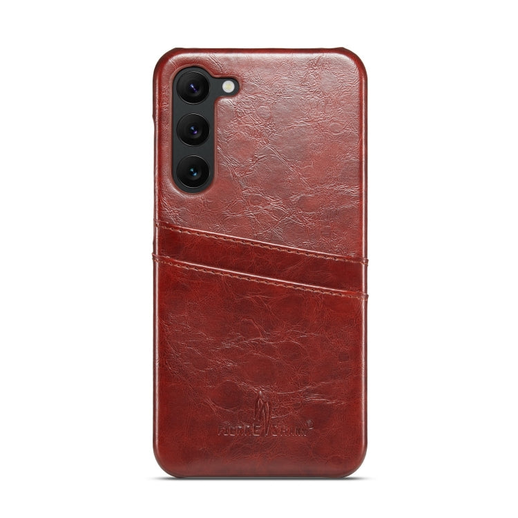 Fierre Shann Oil Wax Texture Leather Phone Case with Card Slots, For Samsung Galaxy S23 5G, For Samsung Galaxy S23+ 5G, For Samsung Galaxy S23 Ultra 5G