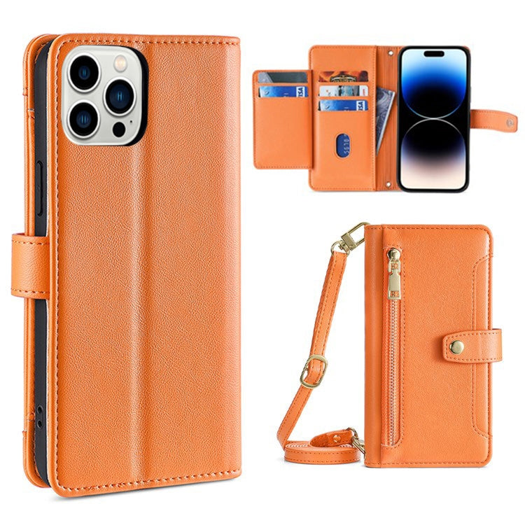 Sheep Texture Cross-body Zipper Wallet Leather Phone Case, For iPhone 14, For iPhone 14 Plus, For iPhone 14 Pro, For iPhone 14 Pro Max