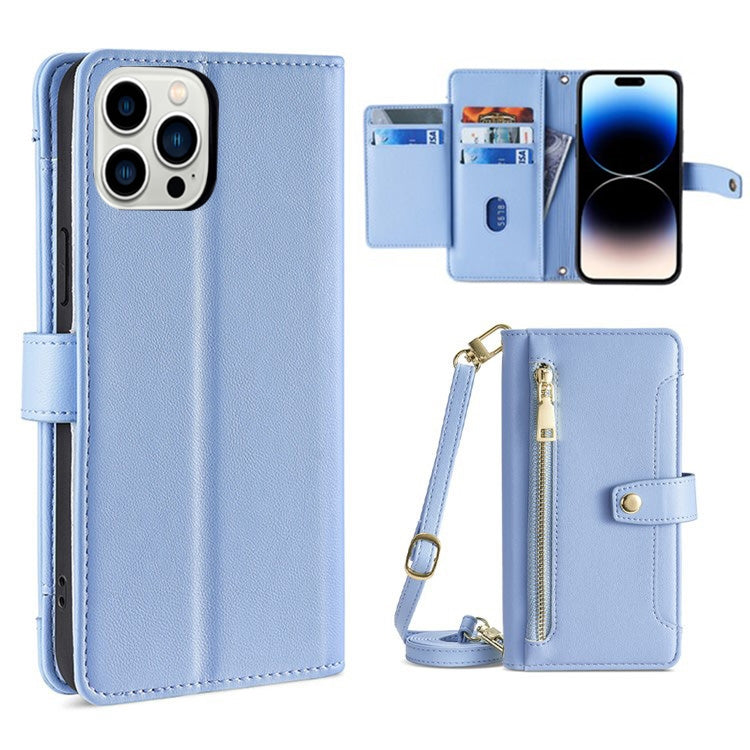 Sheep Texture Cross-body Zipper Wallet Leather Phone Case, For iPhone 14, For iPhone 14 Plus, For iPhone 14 Pro, For iPhone 14 Pro Max