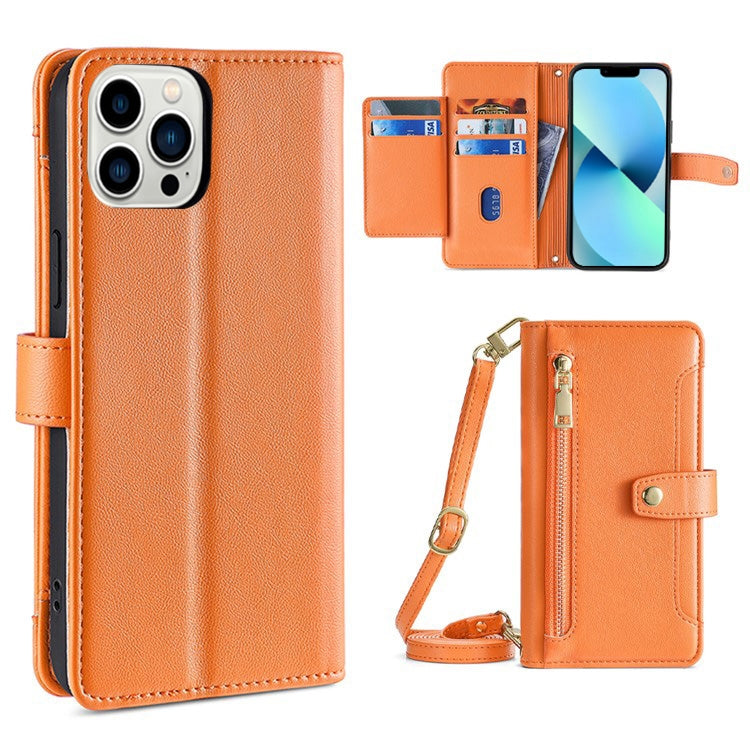 Sheep Texture Cross-body Zipper Wallet Leather Phone Case, For iPhone 13 mini, For iPhone 13, For iPhone 13 Pro, For iPhone 13 Pro Max