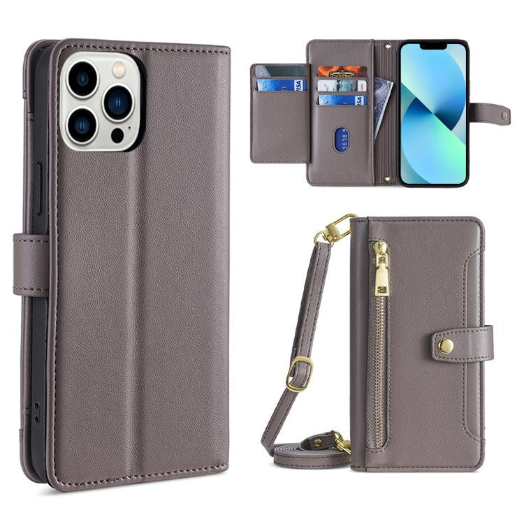 Sheep Texture Cross-body Zipper Wallet Leather Phone Case, For iPhone 13 mini, For iPhone 13, For iPhone 13 Pro, For iPhone 13 Pro Max