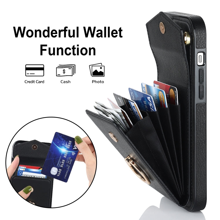 Ring Holder RFID Card Slot Phone Case with Long Lanyard, For iPhone 14, For iPhone 14 Plus, For iPhone 14 Pro, For iPhone 14 Pro Max