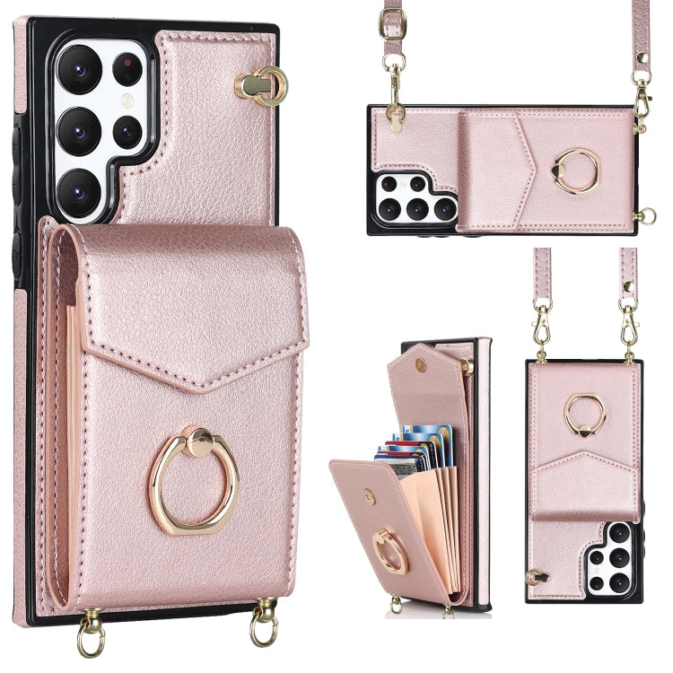 Ring Holder RFID Card Slot Phone Case with Long Lanyard, For Samsung Galaxy S22 5G, For Samsung Galaxy S22+ 5G, For Samsung Galaxy S22 Ultra 5G, For Samsung Galaxy S23 5G