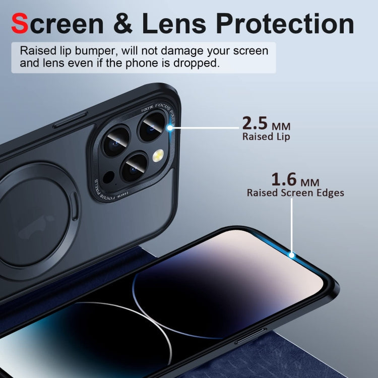 For iPhone 14 Pro 3 in 1 Skin Feel MagSafe Holder Phone Case(Black)