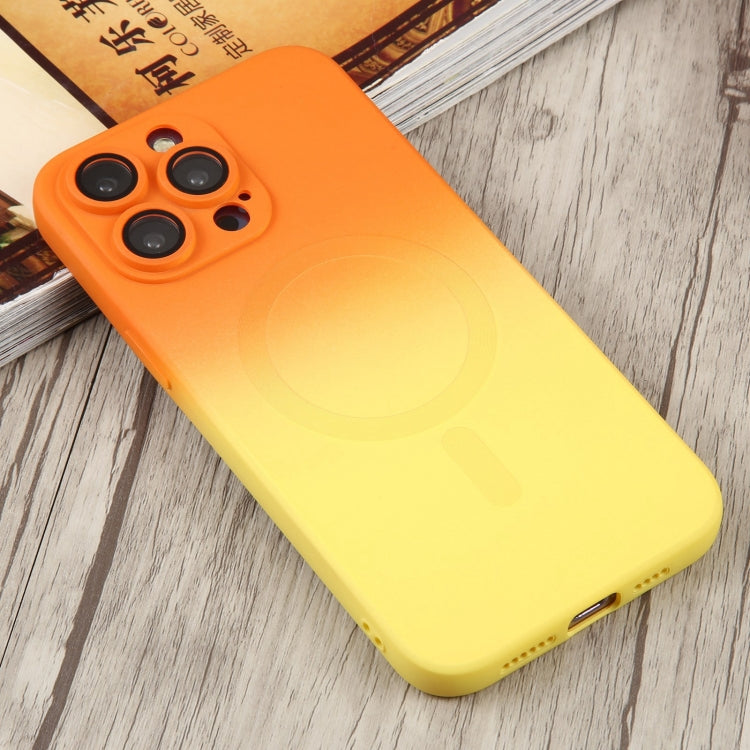 For iPhone 14 Pro Max Liquid TPU Silicone Gradient MagSafe Phone Case(Orange Yellow)