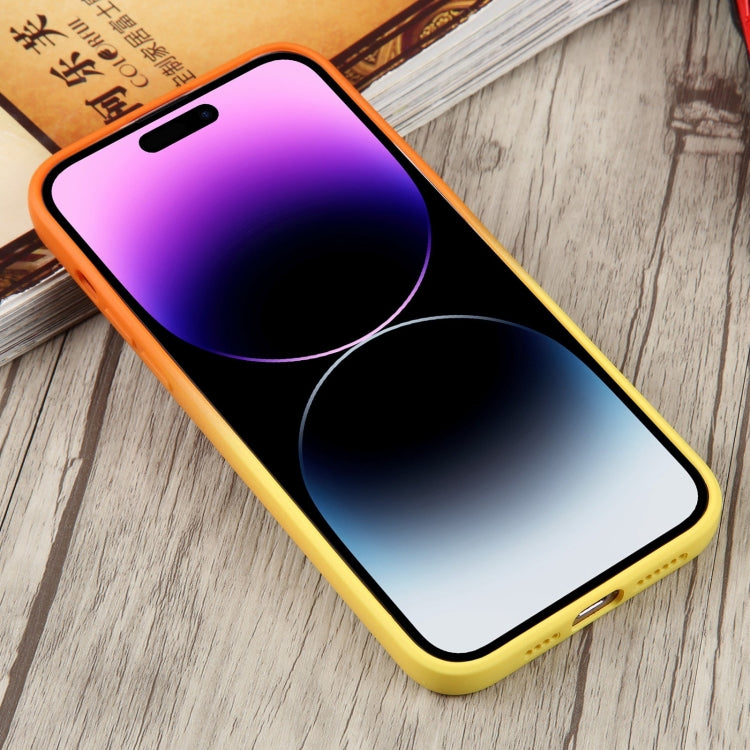For iPhone 14 Pro Max Liquid TPU Silicone Gradient MagSafe Phone Case(Orange Yellow)