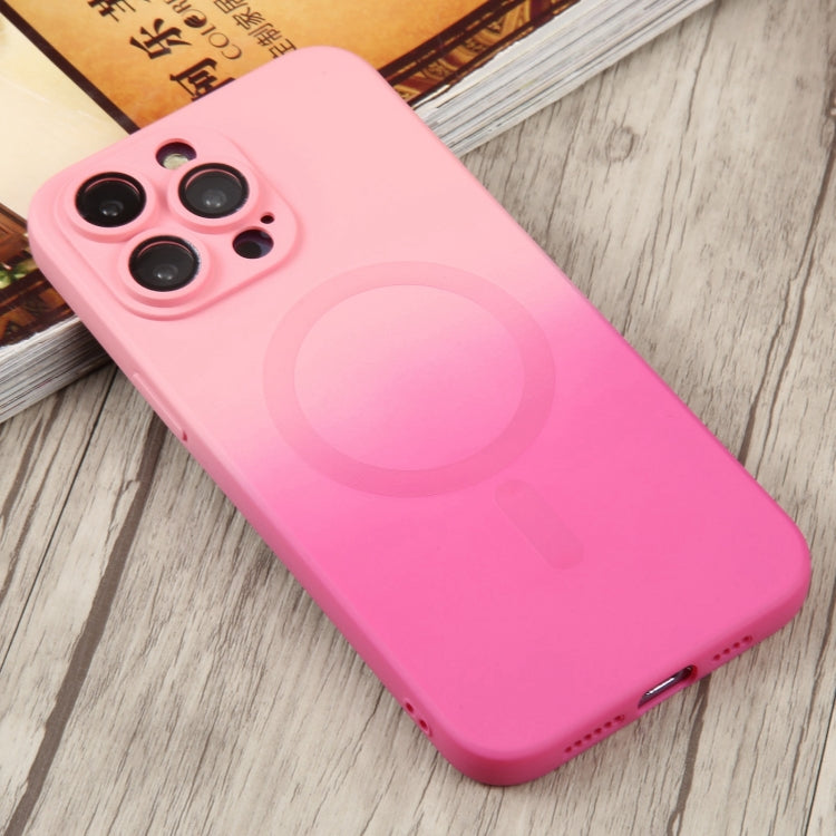 For iPhone 13 Pro Max Liquid TPU Silicone Gradient MagSafe Phone Case(Pink Red)