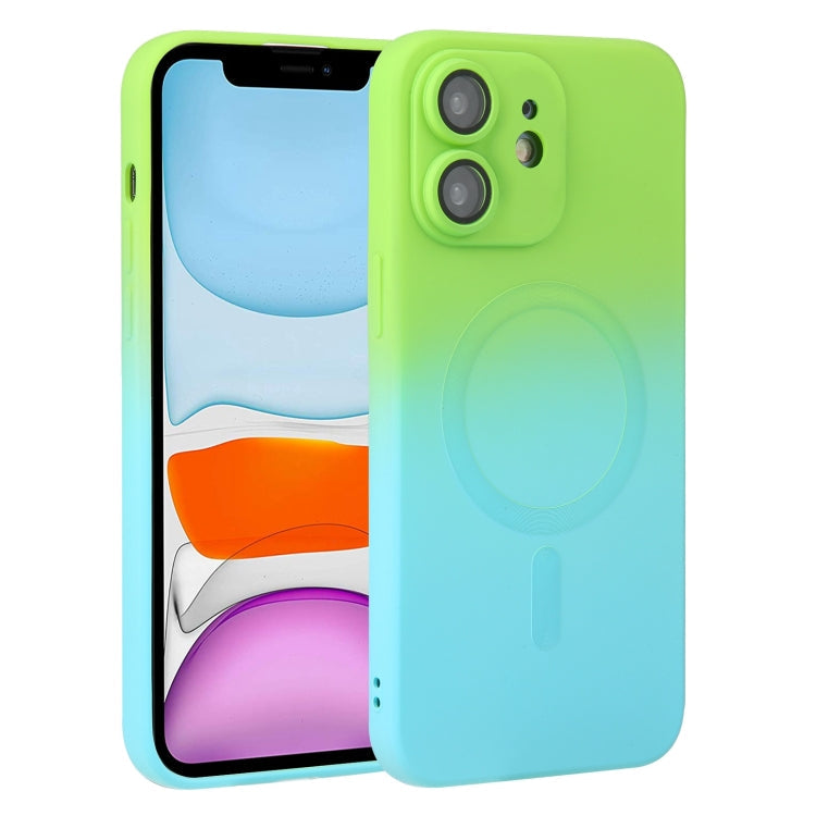 For iPhone 11 Liquid TPU Silicone Gradient MagSafe Phone Case(Cyan Blue)