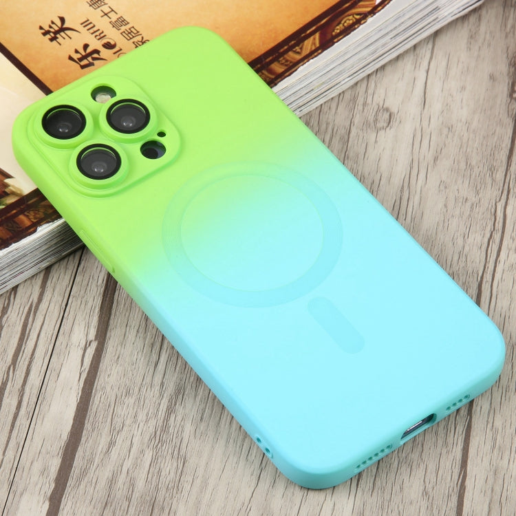 For iPhone 11 Liquid TPU Silicone Gradient MagSafe Phone Case(Cyan Blue)