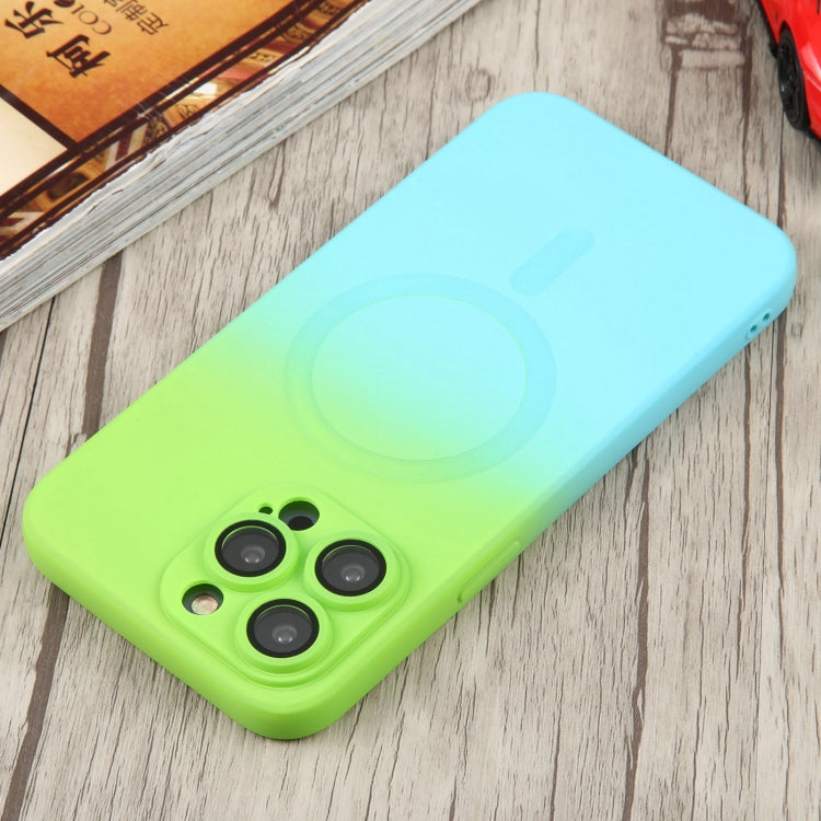 For iPhone 11 Liquid TPU Silicone Gradient MagSafe Phone Case(Cyan Blue)
