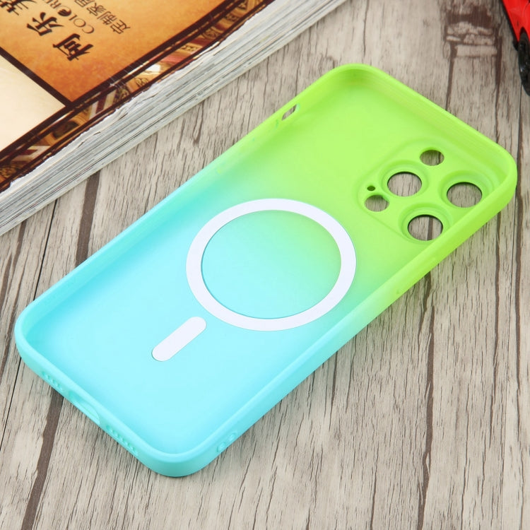 For iPhone 11 Liquid TPU Silicone Gradient MagSafe Phone Case(Cyan Blue)