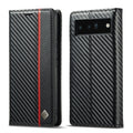 For Google Pixel 6a LC.IMEEKE Carbon Fiber Leather Phone Case(Vertical Black)