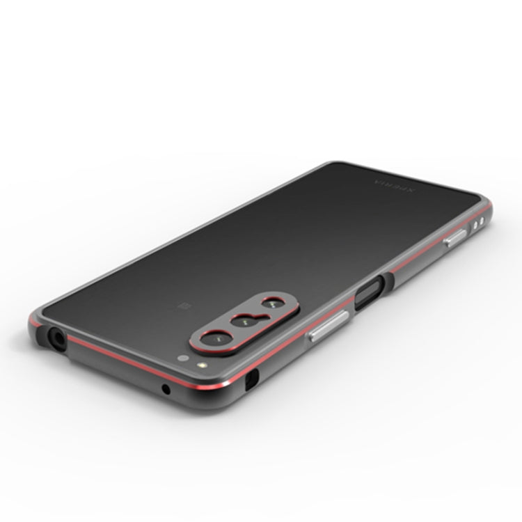 For Sony Xperia 5 Ⅳ Aurora Series Lens Protector + Metal Frame Phone Case(Black+Silver)