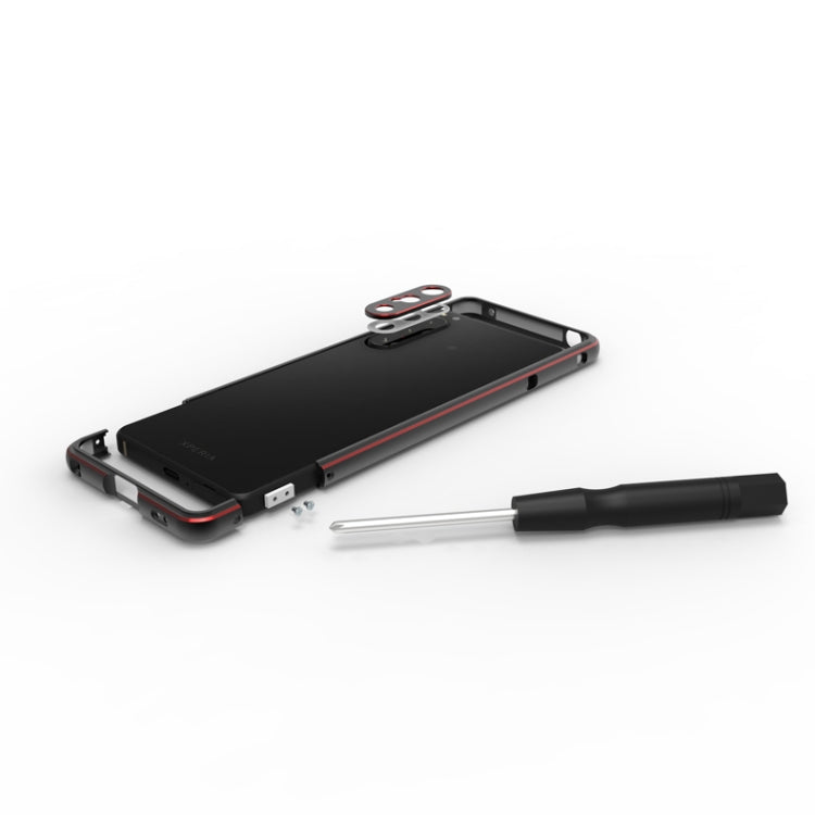 For Sony Xperia 5 Ⅳ Aurora Series Lens Protector + Metal Frame Phone Case(Black+Silver)