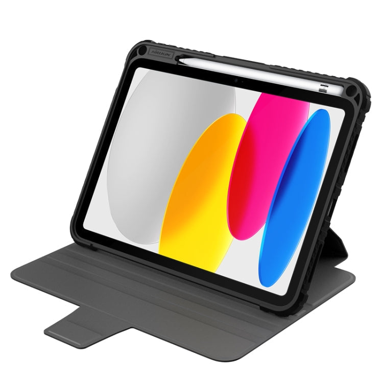 For iPad 10th Gen 10.9 2022 NILLKIN Bumper Snapsafe Multifunctional Leather Tablet Case with Pen Slot(Black)